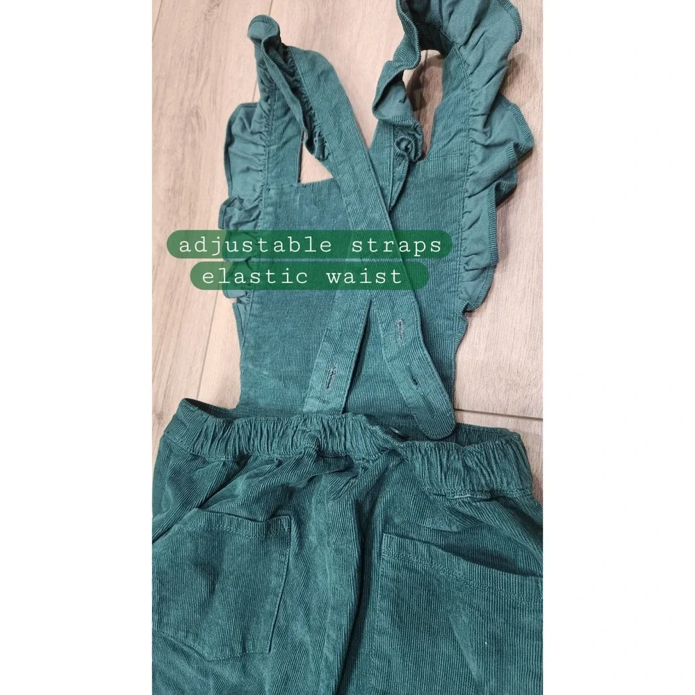 Hanna Andersson Girls Overalls Green Corduroy Ruffle Wide‎ Leg Size 120 US 6-7